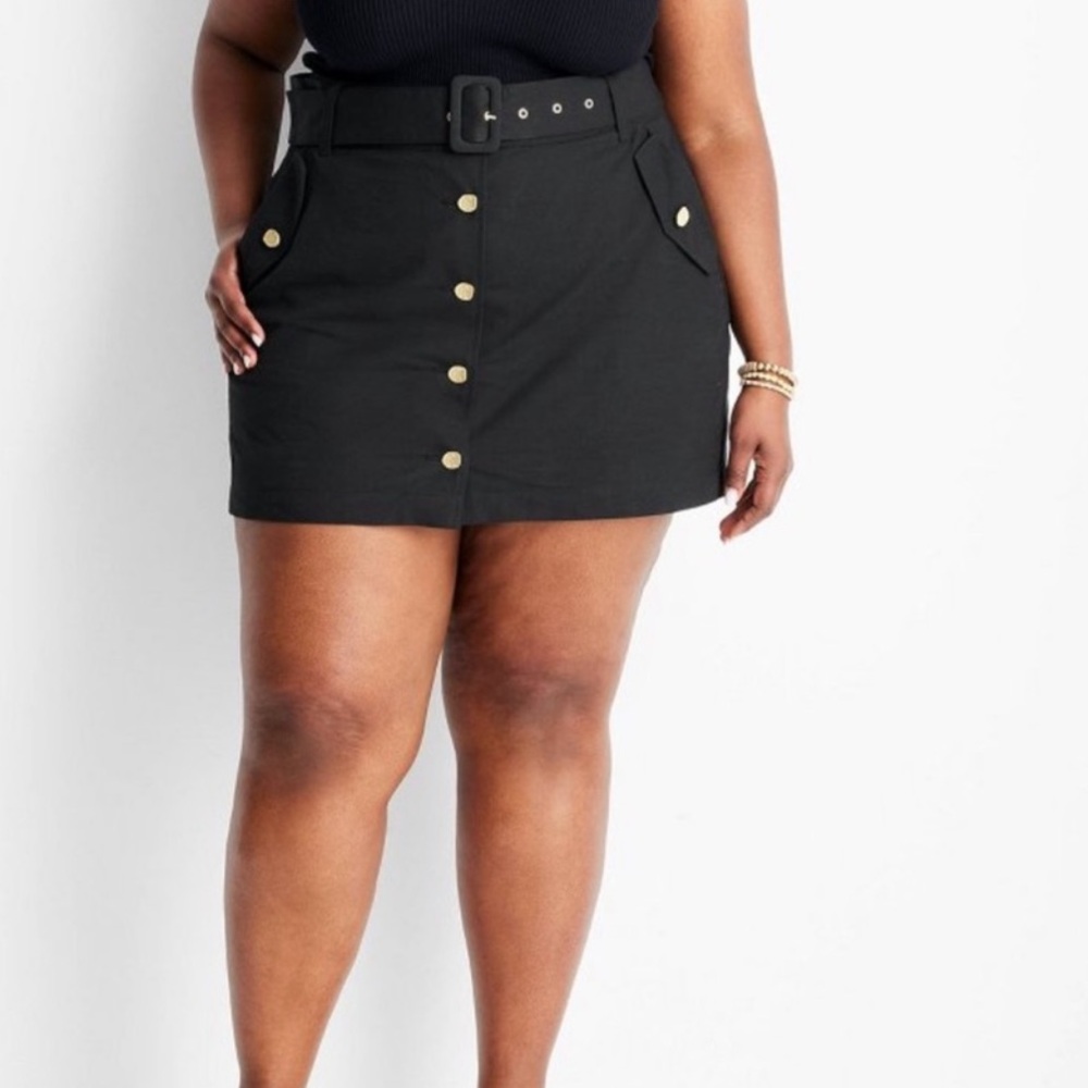 Future Collective Jenee Naylor Black Belted Button Mini Skirt 18